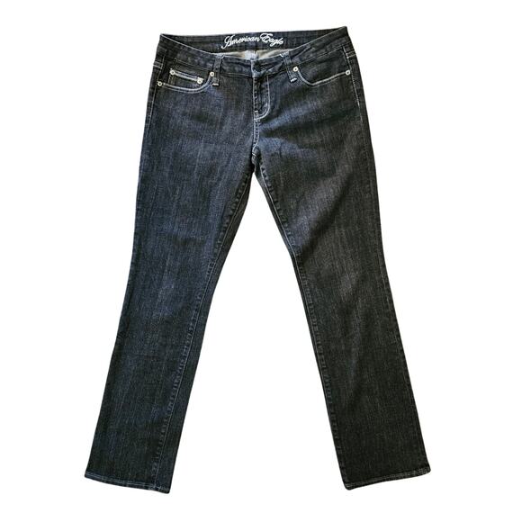 American Eagle 77 Straight Leg Women's size 8 Y2K low rise Jeans, Black - Picture 1 of 9